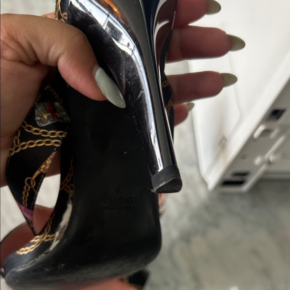 GUCCI Tom Ford For Gucci Vintage Chain Logo Satin Slide Heels size 7 - Picture 9 of 16